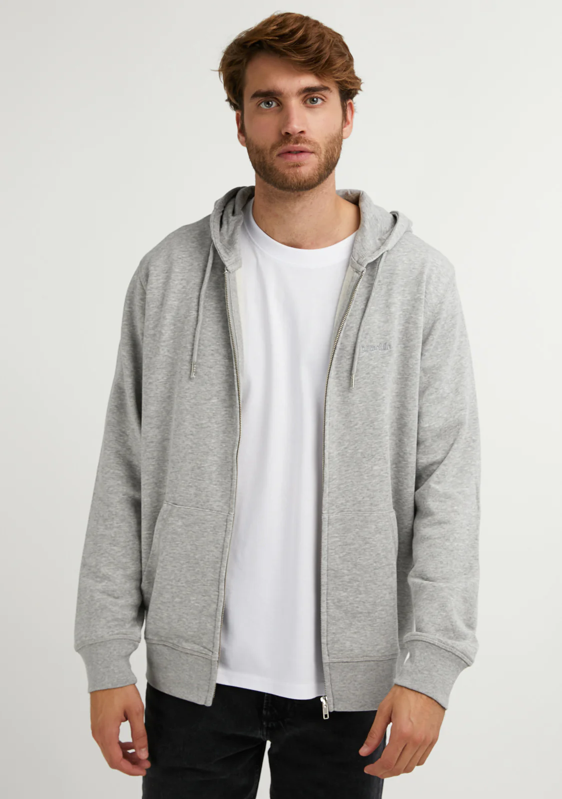 Embroidery  Logo Zip Hoodie Grey - Image 3