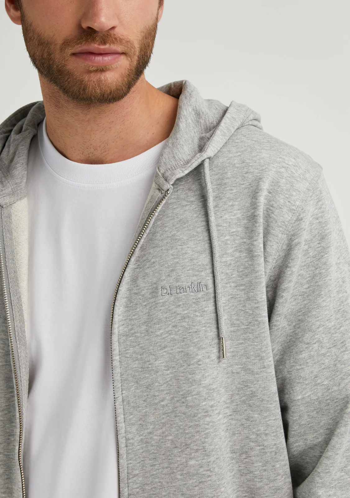 Embroidery  Logo Zip Hoodie Grey - Image 4