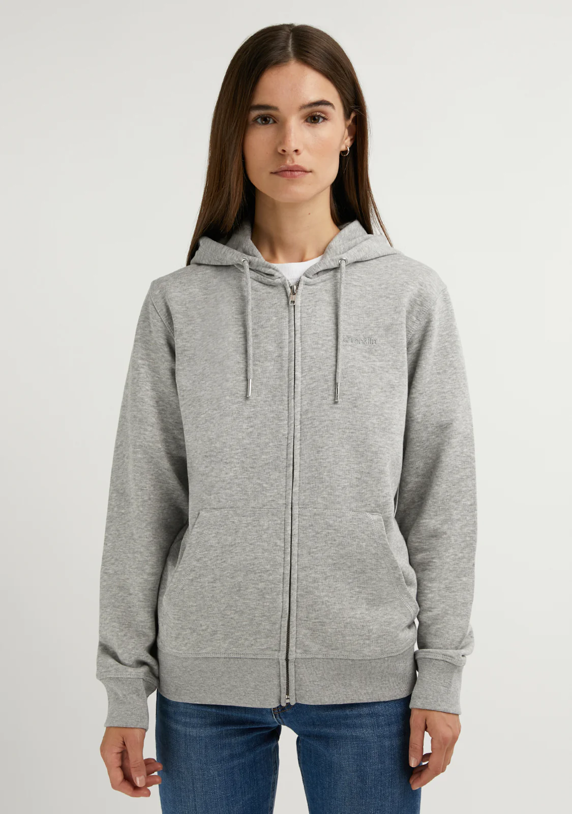 Embroidery  Logo Zip Hoodie Grey - Image 7